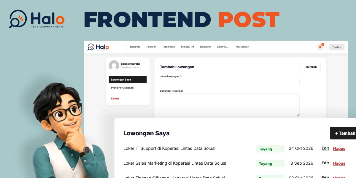 Kirim Lowongan Dari Frontend - Halo, Tema Loker Indonesia